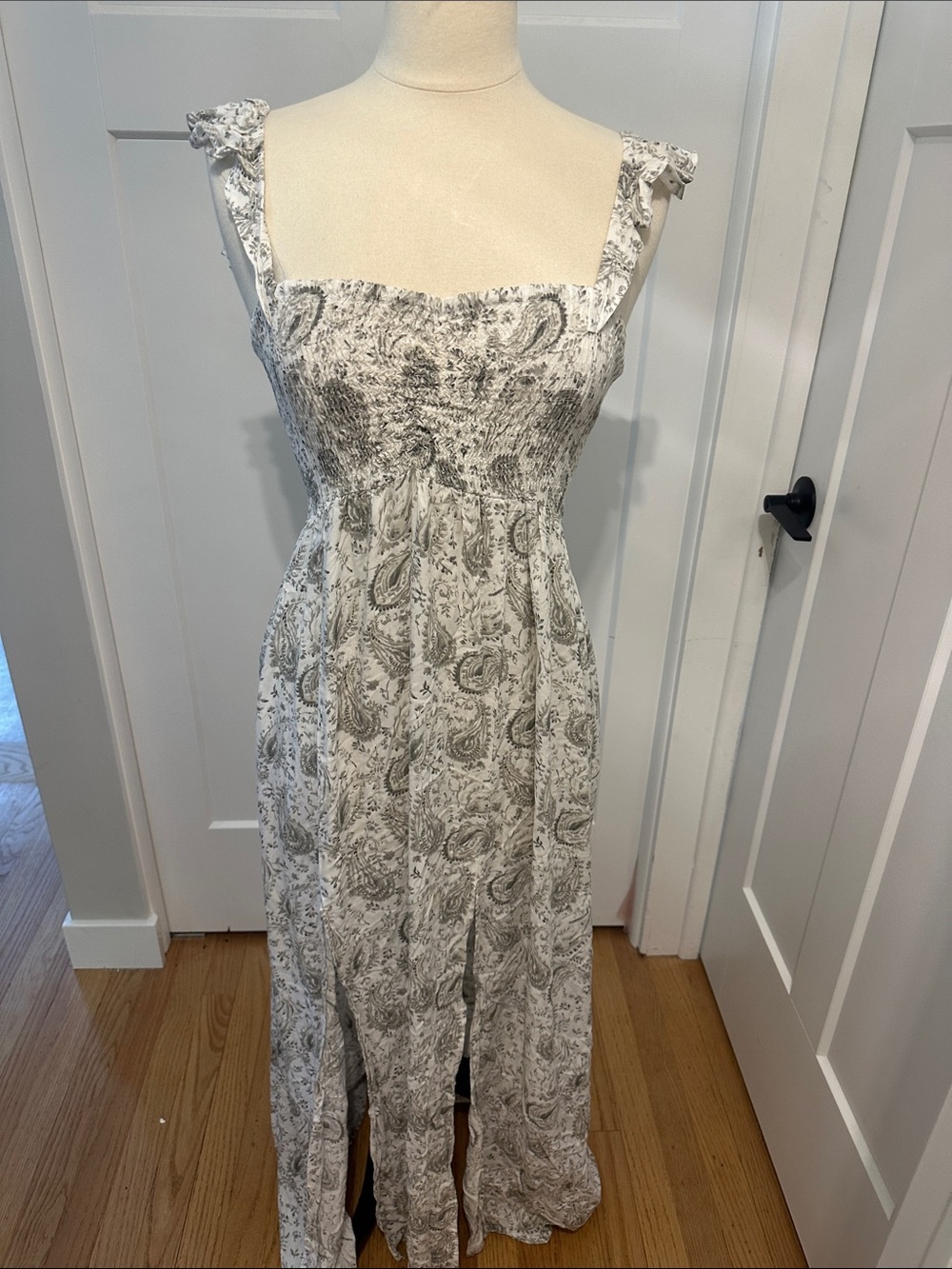 Raviya Gray Paisley Smocked Maxi Dress with Tie Straps